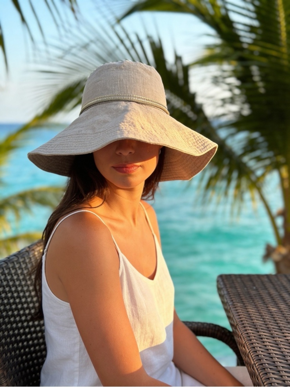 Helen Kaminski Linen Hat tan wide brim floppy Gorgeous